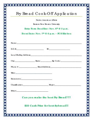 Fillable Online Enmu Fry Bread Cook Off Application Eastern New