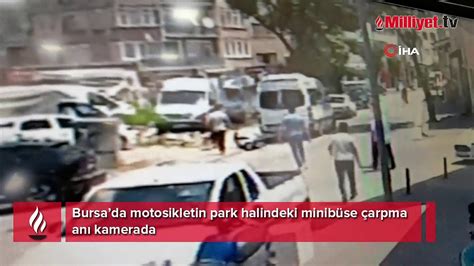 Motosikletin park halindeki minibüse çarpma anı kamerada Dailymotion