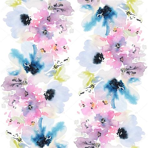 Seamless Pattern With Flowers Watercolor Gentle Colors Stock Photo