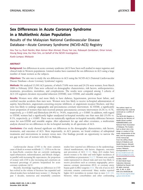 PDF Sex Differences In Acute Coronary Syndrome In A Multi Ethnic Asian Population Results Of