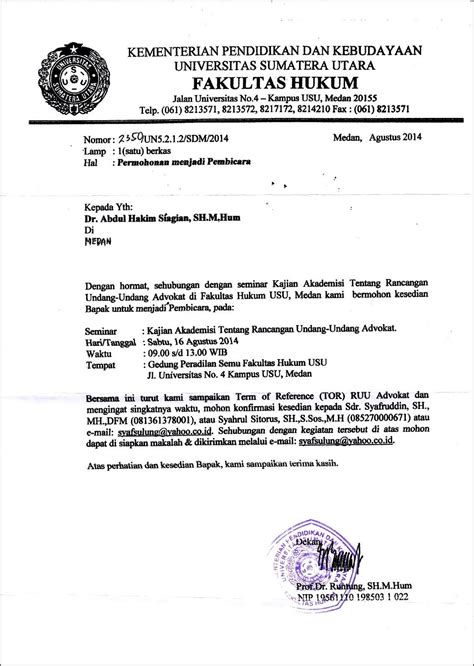 Contoh Surat Undangan Untuk Menjadi Pembicara Dalam Sosialisasi