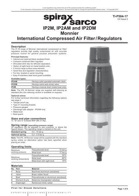 IP2M, IP2AM and IP2DM Monnier International ... - Spirax Sarco