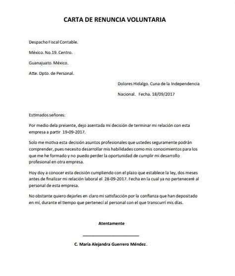 Carta De Renuncia Laboral Ejemplos Y Descargas Para Editar En Word Y