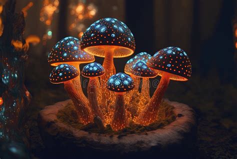 Bioluminescent Glowing Mushroom Forest Glowing Mushroom Fluorescent