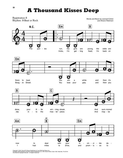 A Thousand Kisses Deep By Leonard Cohen Sheet Music For E Z Play Today