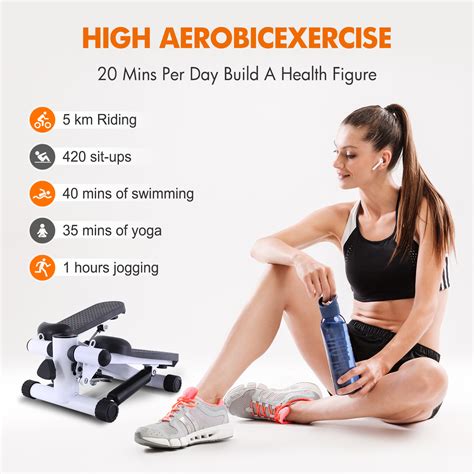 Mini Aerobic Stepper Exercise Machine With Resistance Bands Lcd Monitor Stair Climber White