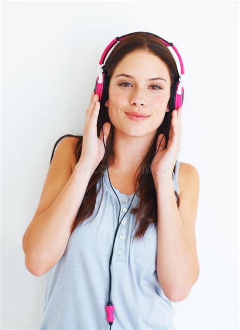 Music Headphones Portrait And Happy Woman Listen To Fun Girl Song Wellness Audio Podcast Or