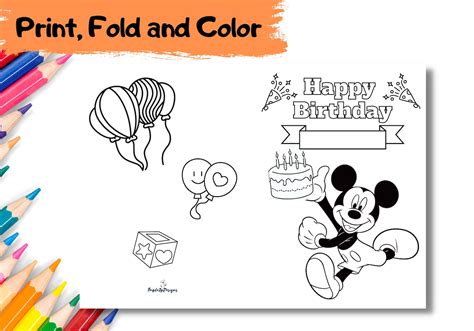 Printable Happy Birthday Mickey Mouse Coloring Card Color Your Own
