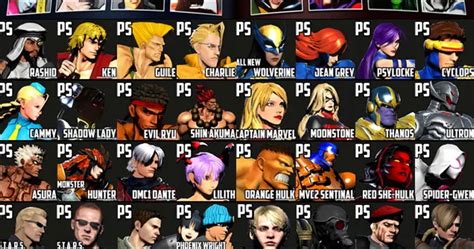 ultimate marvel  capcom  character list