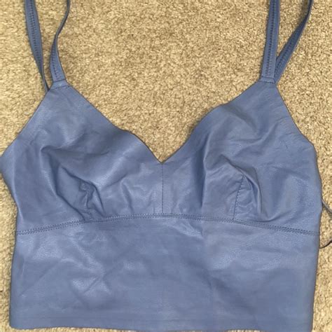 Stradivarius Blue Leather Crop Top Only Worn To Try Depop