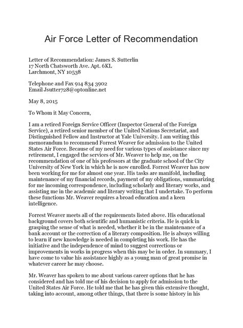 Sample Recommendation Letter For Military Academy