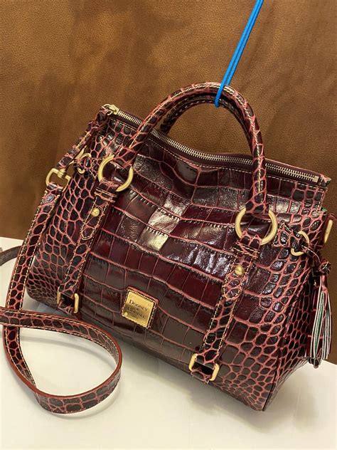 DOONEY BOURKE CROCO FINO LEATHER SATCHEL In BURGUNDY Gem