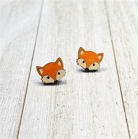 red fox maple wood stud earrings etsy