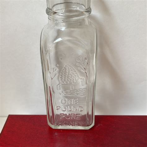 Vintage Kitchen Vintage Glass Honey Bottle With Bee Hive And Floral