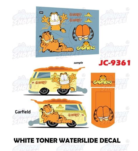 JC 9361 White Toner Waterslide Decals Garfield Custom 1 64 Hot Wheels EBay