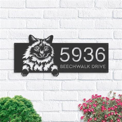 Dinozozo Cute Peeking Balinese Cat Address Sign House Number Plaque