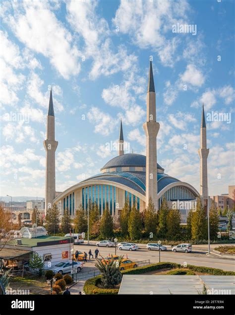 Ankara, Turkey- December 31 2020: Ahmet Hamdi Akseki Mosque (Camii, cami) with blue sky ...