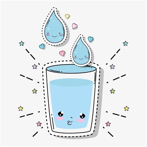 Kawaii Vaso De Agua Tierna Con Corazones Y Estrellas Vector Premium