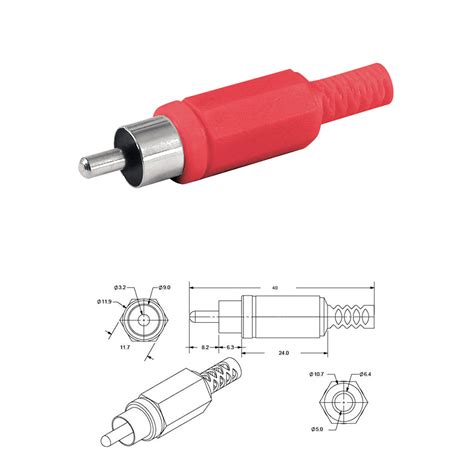 Conector Rca Macho Plastico Rojo Audio Video Conectores Cables