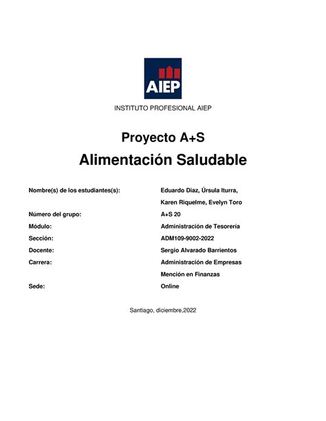 Informe Proyecto A S Final INSTITUTO PROFESIONAL AIEP Proyecto A S