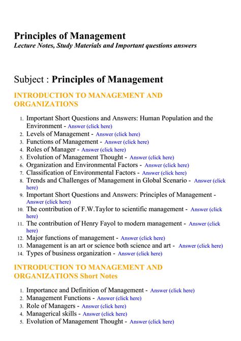 Principles Of Management Lecture Notes Study Materials And Important