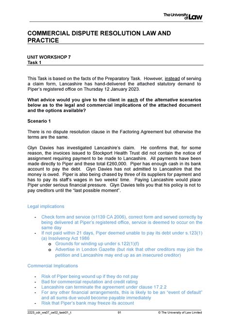 Ws Task Workshop Cdr Commercial Dispute Resolution Law And