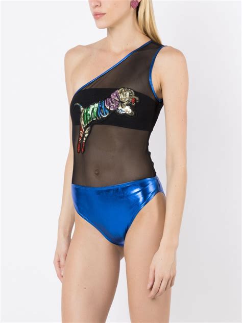 Brigitte Sequin Embellished One Shoulder Swimsuit Black Farfetch