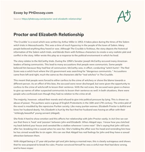 Proctor and Elizabeth Relationship - PHDessay.com