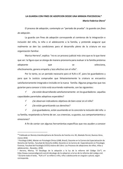 LA GUARDA CON FINES DE ADOPCION DESDE UNA MIRADA PSICOSOCIAL María