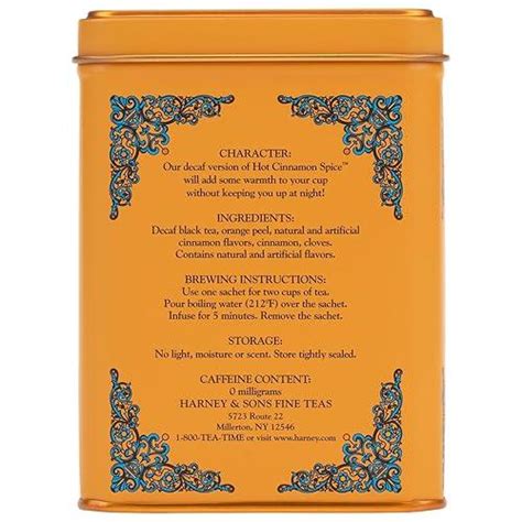 Harney And Sons Decaf Hot Cinnamon Decaf Flavored Black Sachets Per Tin Oz Sabor DECAF