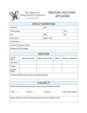 Fillable Online Practicum Field Study Application Fax Email Print