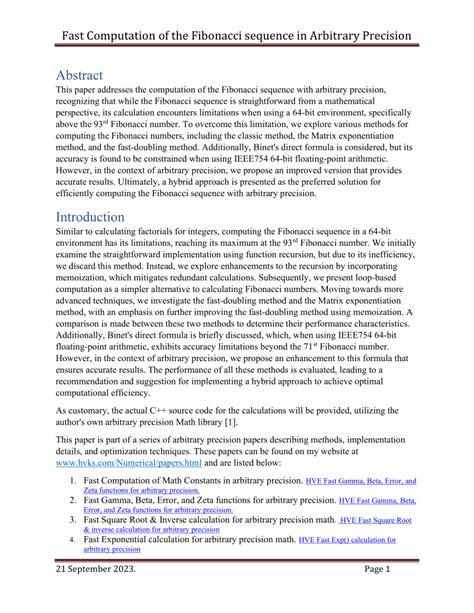 Pdf Fast Computation Of The Fibonacci Sequence In Arbitrary Precision