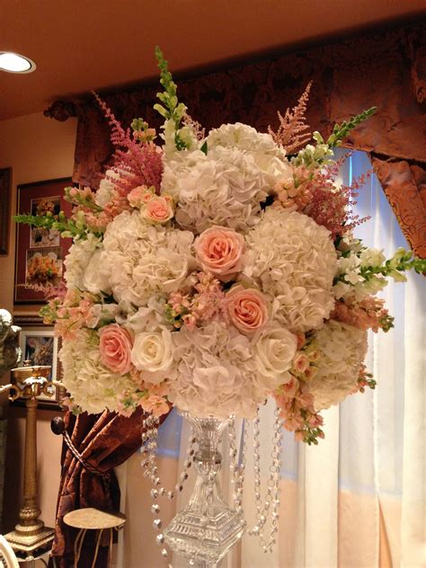 Pink Astilbe and White Hydrangea Wedding Centerpiece