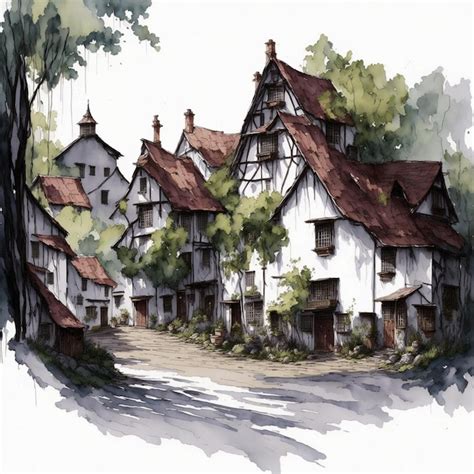 Premium Photo | Old village watercolor illustration