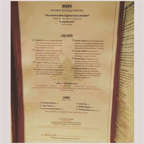 Menu at Lebanese Kitchen restaurant, Mattapoisett