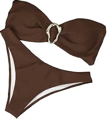 Amazon Metal Ring Bandeau Bikini Set Tie Side Bathing Suit Cutout