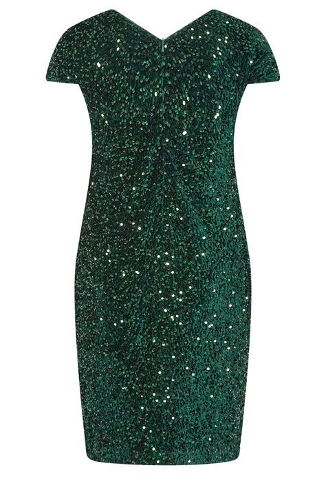 Yours London Curve Forest Green Sequin Embellished Velvet Shift Dress