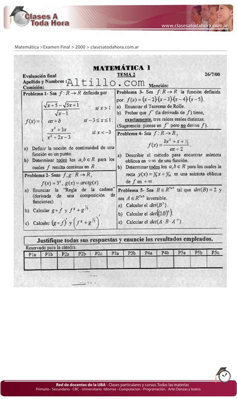 Pdf Matem Tica Examen Final Clasesatodahora