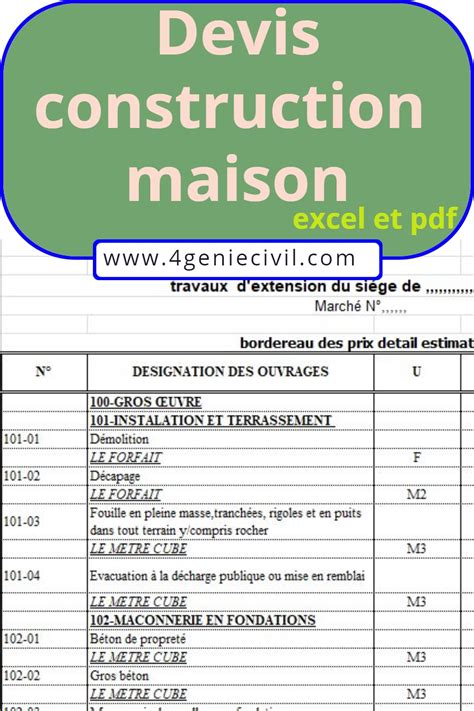 Exemple Devis Construction Maison Excel Et Pdf