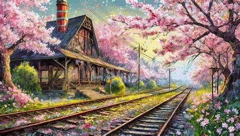 線路と桜イラスト - No: 24789585｜無料イラスト・フリー素材なら「イラストAC」
