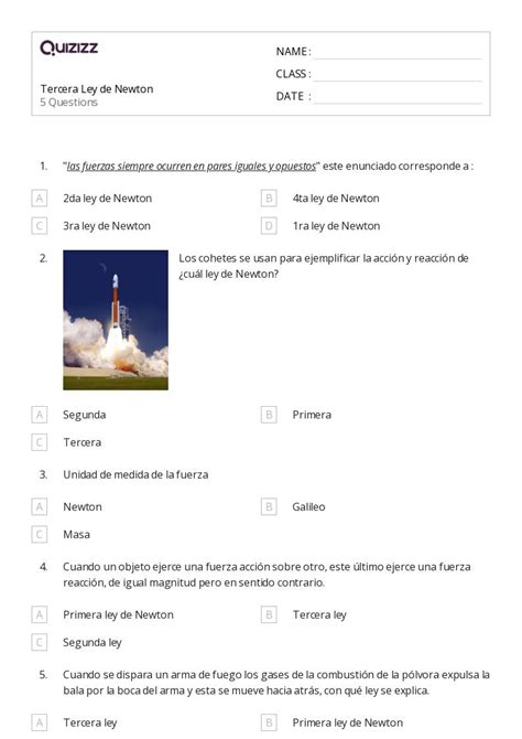 Tercera Ley De Newton Hojas De Trabajo En Quizizz Off