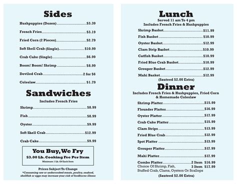 Platt's Seafood Menu - Boulineau's