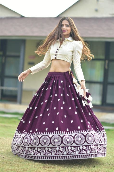 Latest New Designer Cotton Lehenga Choli Lucknowi Work Indo Western