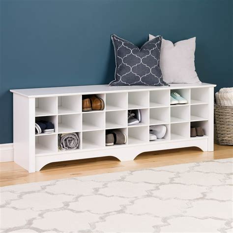 Prepac 24 Pair Entryway Shoe Storage Cubby Bench White