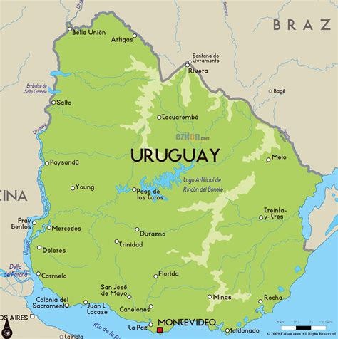 Large physical map of Uruguay with major cities | Uruguay | South America | Mapsland | Maps of ...