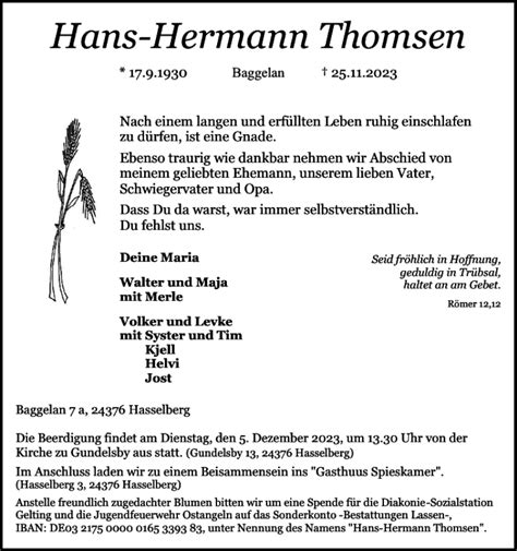 Traueranzeigen Von Hans Hermann Thomsen Sh Z Trauer