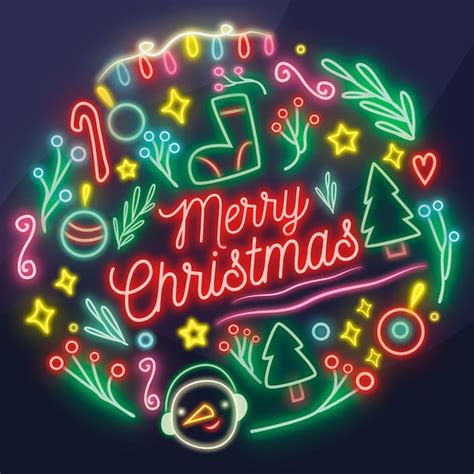 Free Vector Colorful Neon Merry Christmas