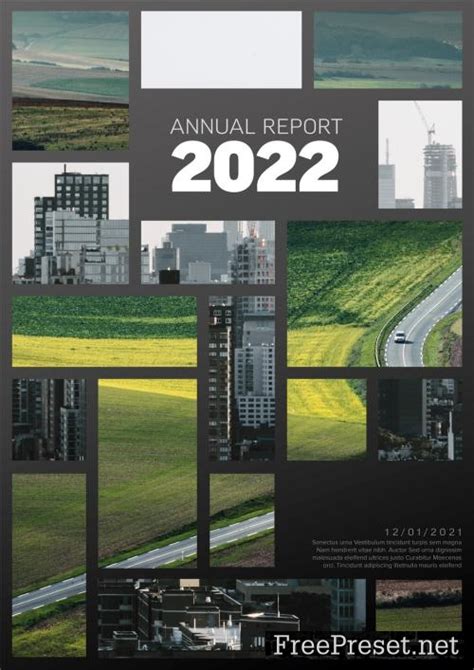 Gray Annual Report Front Cover Page Layout With Two Photo Mosaic