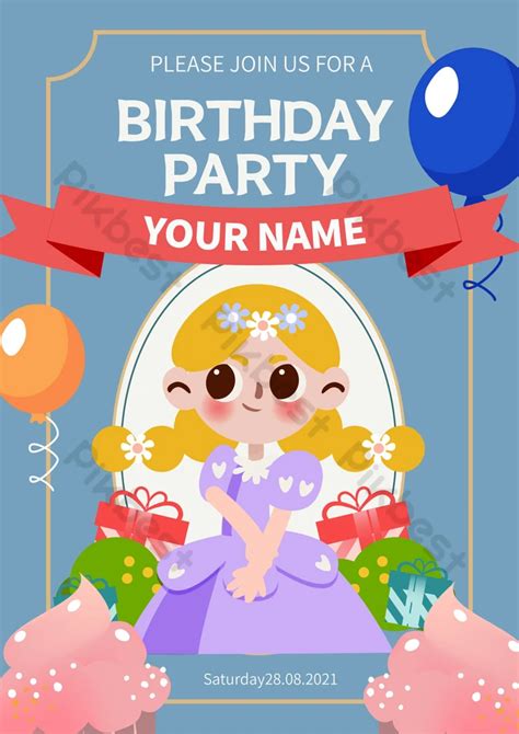 Birthday Invitation Cute Princess Poster | AI Free Download - Pikbest