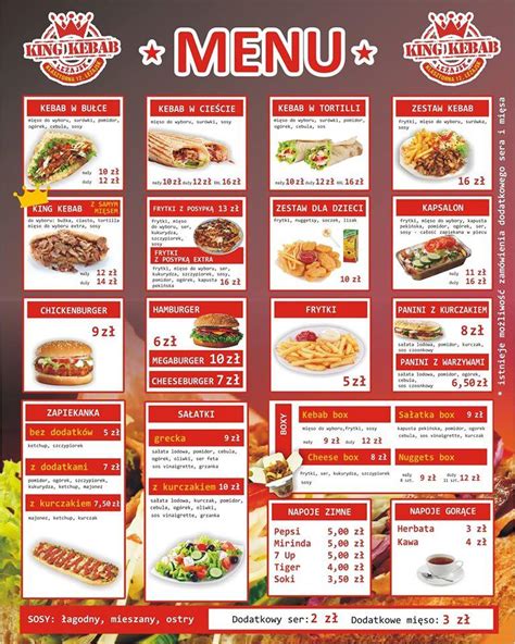 Menu at King Kebab Leżajsk, Leżajsk